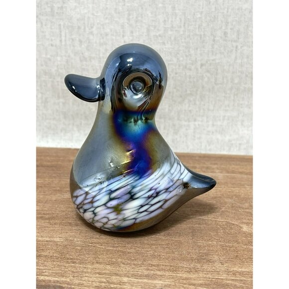 Vintage Iredescent Art glass Baby duck paper weight Purple Silver Black - Picture 8 of 8